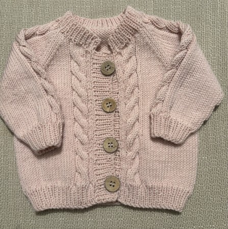 Babyjakke m/flette str. 0-2 mnd. Pudderrosa. 