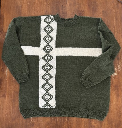 Grønn genser med hvitt mønster str. 3XL